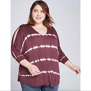Lane Bryant Womens Pink Tie Dye Cold Shoulder Tee Size 22/24